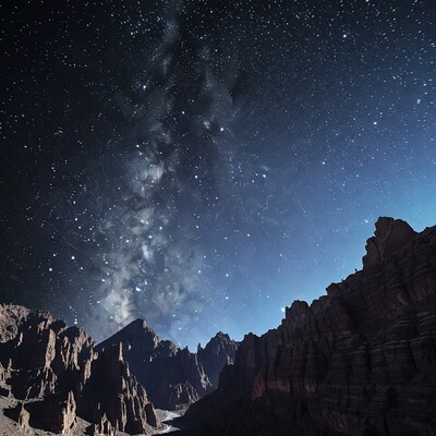 Milky Way over canyon rock formations
