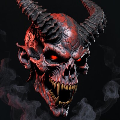 Demonic Skull with Horns Roaring