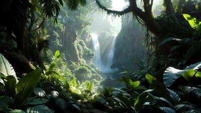 Jungle Waterfall in Sunlight