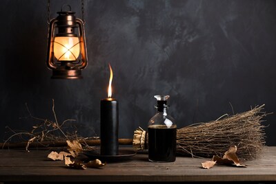 Witchcraft Still Life with Lantern and Broom