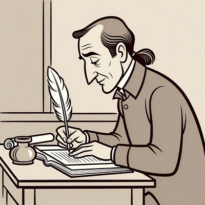Man writing with quill pen