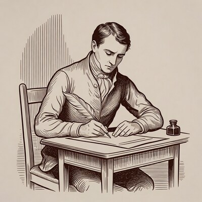 Man writing with quill pen