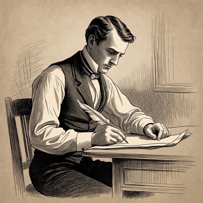 Victorian man writing with quill