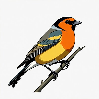 Colorful Bullfinch Bird on Branch