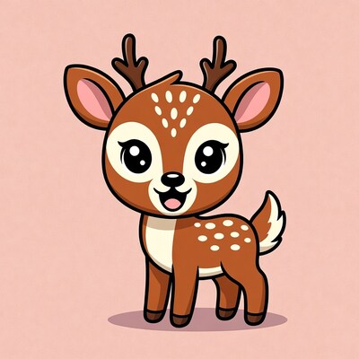 Cute cartoon baby deer smiling