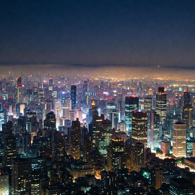 Shenzhen Skyline at Night with Fog
