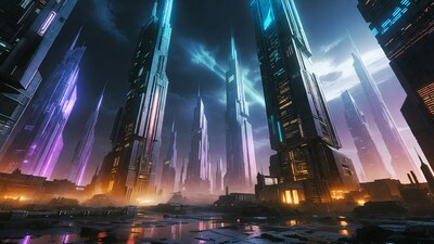 Futuristic Cyberpunk City Skyline at Night