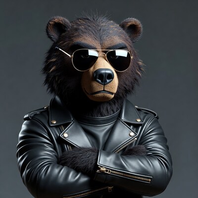 Cool bear in sunglasses and leather jacket