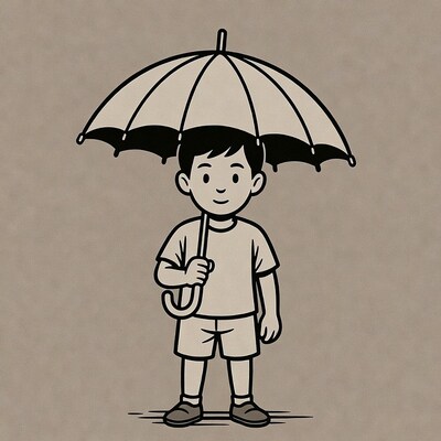 Boy holding umbrella illustration