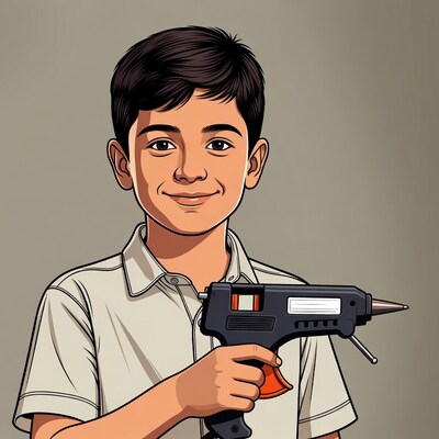 Boy holding glue gun