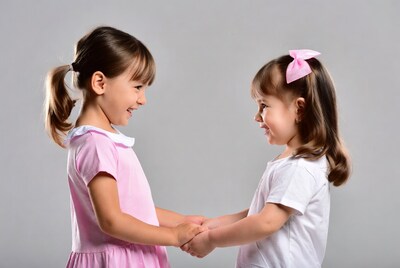 Two girls holding hands smiling