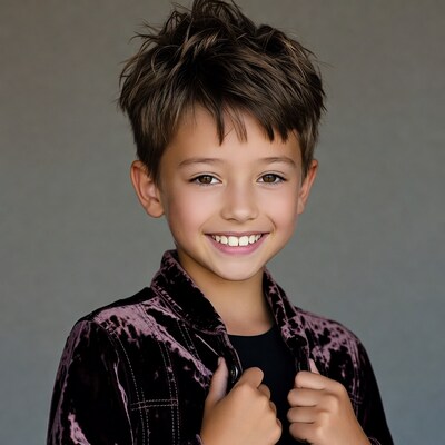 Smiling boy in velvet jacket