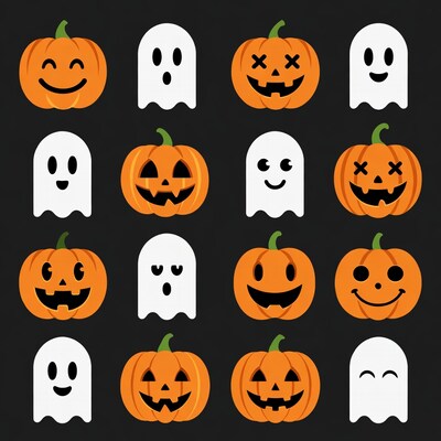 Halloween Pumpkins and Ghosts Clipart