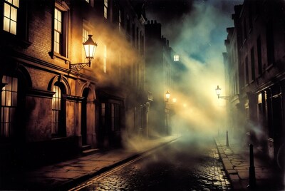 Foggy Victorian Alley at Night
