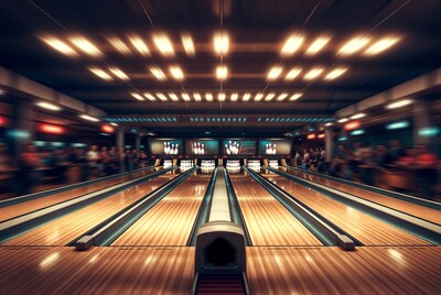 Bowling Alley Lanes with Blurred Crowd