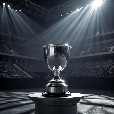 Shiny Trophy on Pedestal in Spotlight Arena