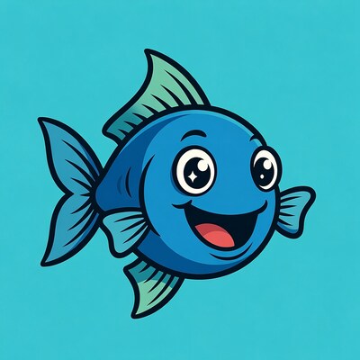 Cute blue cartoon fish smiling