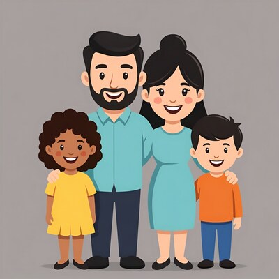 Happy Family Illustration Standing Together