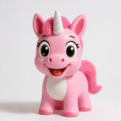 Pink unicorn toy on white background
