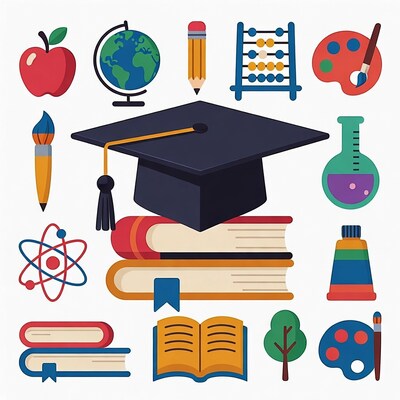 Colorful School Supplies Clipart Illustration