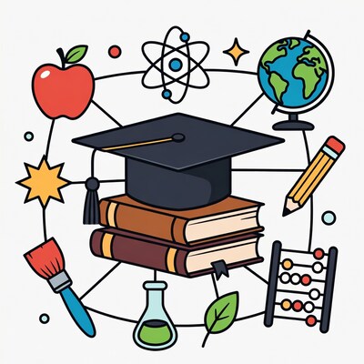Graduation Cap with School Supplies Illustration