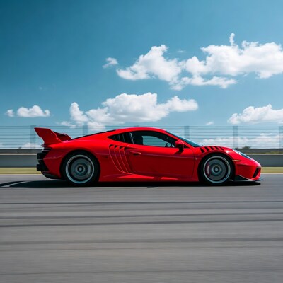 Red Porsche 911 GT3 RS on racetrack