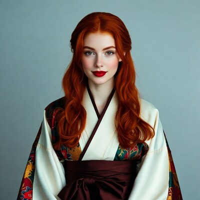 Redhead woman in kimono