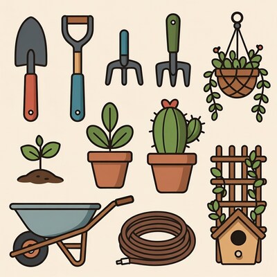 Gardening Tools and Plants Clipart