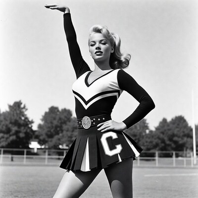 Blonde cheerleader posing on field