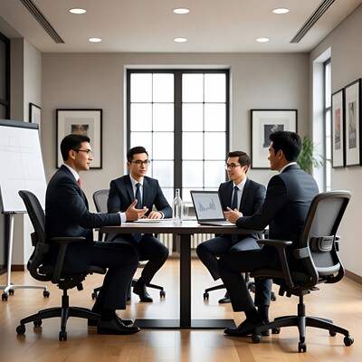 Asian men in business meeting