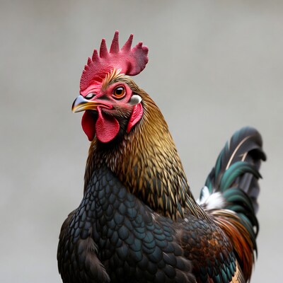 Colorful Rooster on Gray Background