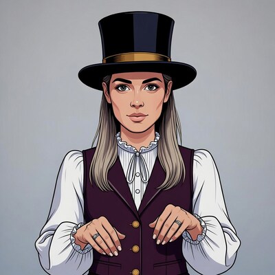 Woman in top hat and vest