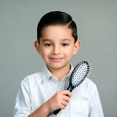 Boy holding hairbrush