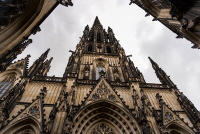 Gothic Cathedral Tower Low Angle View