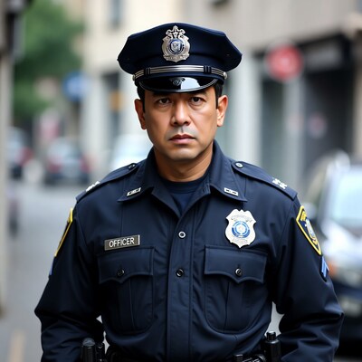 Asian police officer in uniform