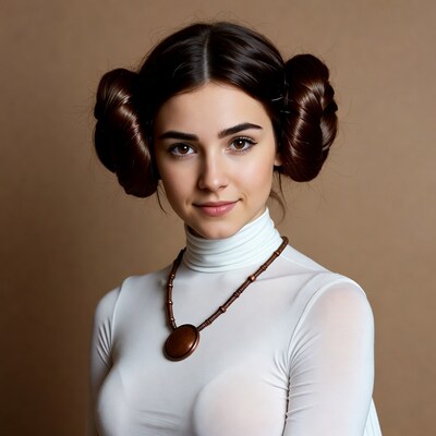 Woman with Princess Leia buns