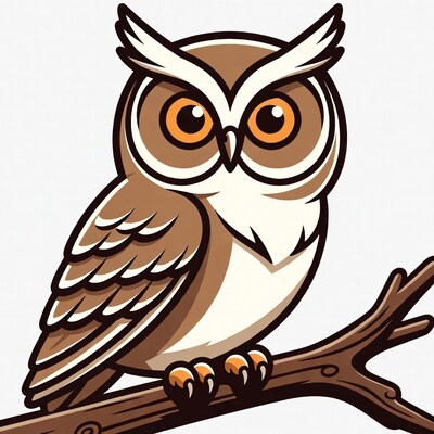 Cartoon Owl Perched on Branch