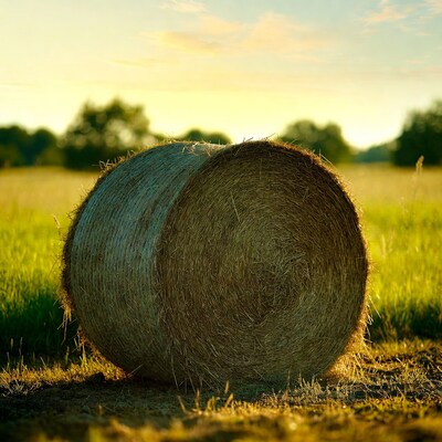 Hay Bale in Sunset Field