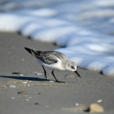 Sanderling foraging on beach