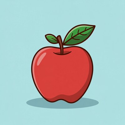 Red Apple with Leaf Illustration