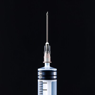 Syringe with needle on black background