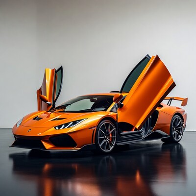 Orange Lamborghini Huracan with Doors Up