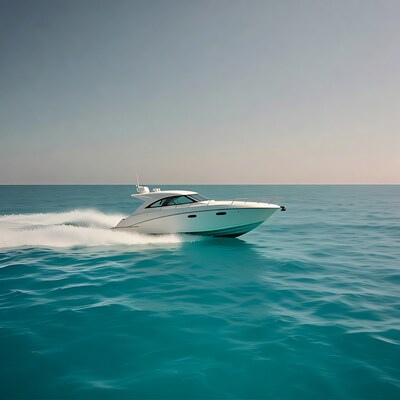 White speedboat racing on ocean
