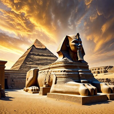 Great Sphinx and Pyramid at Sunset