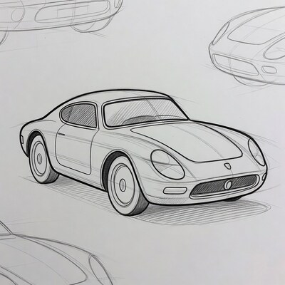 Porsche Sports Car Sketch Drawing