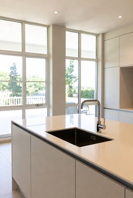 Modern white kitchen island with sink