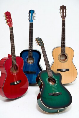 Colorful Acoustic Guitars on White Background