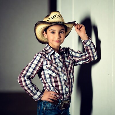 Boy in cowboy hat posing