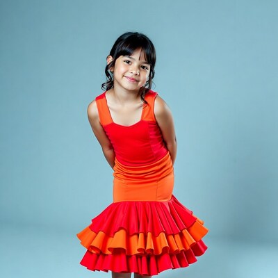 Asian girl in red flamenco dress
