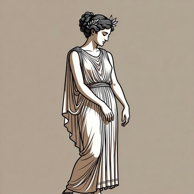 Greek woman in chiton with laurel crown